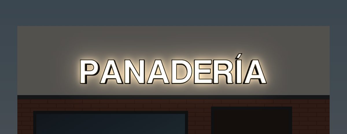 El mismo cartel de noche, con las letras iluminadas